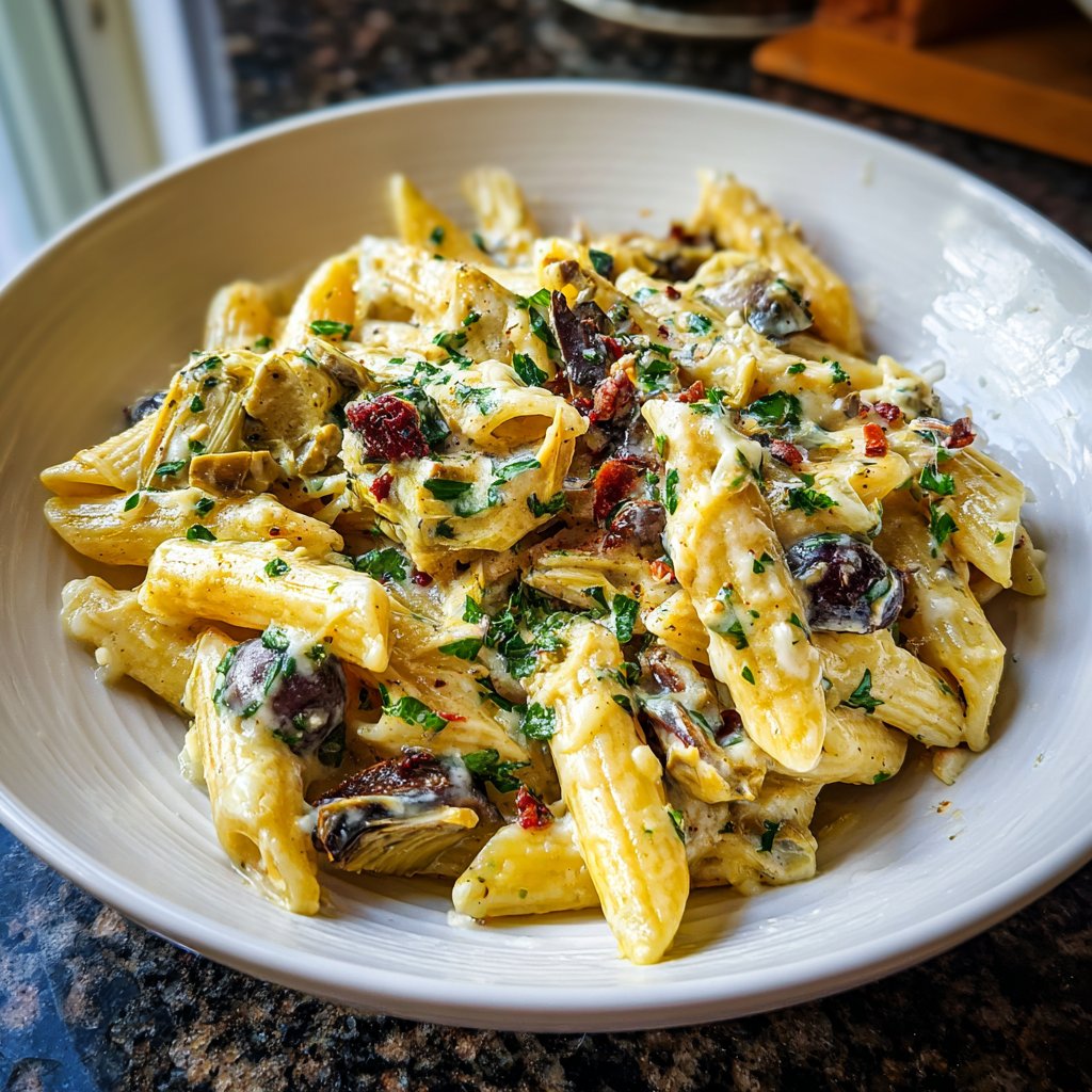 Penne mit Artischocken und Oliven