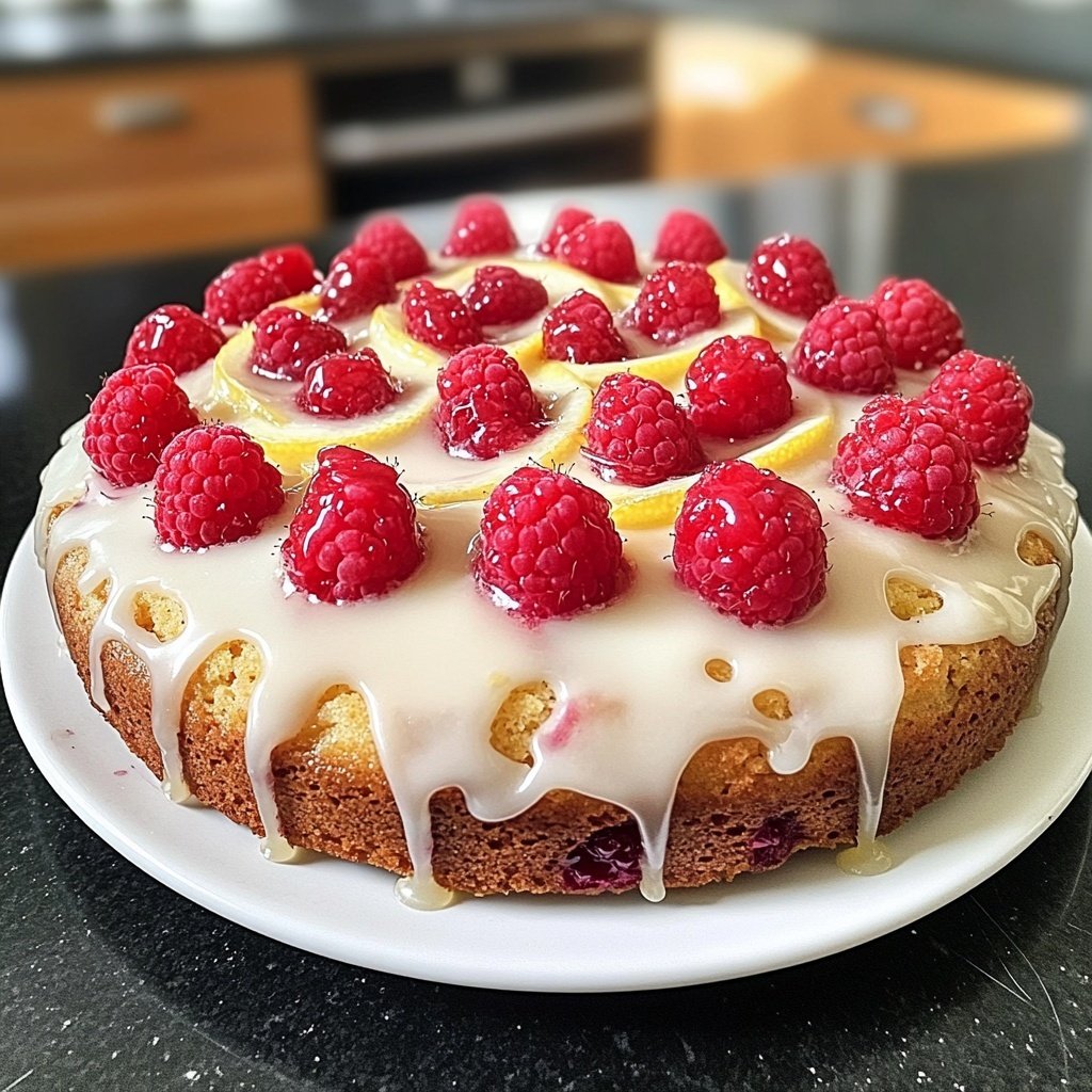 Zitronenkuchen mit Himbeeren