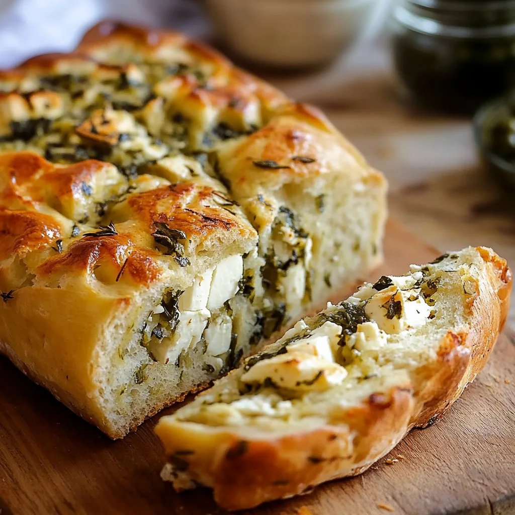 Saftiges Brot mit Feta und Spinat