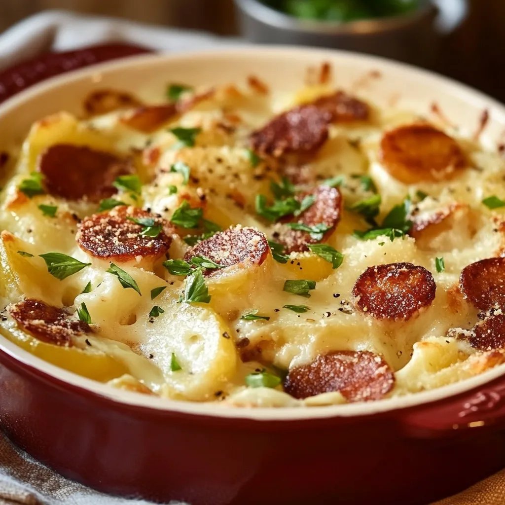 Spitzkohl-Kartoffel-Gratin mit Cabanossi