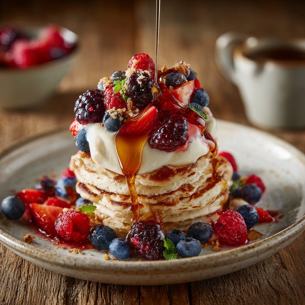 Frühstück mit Joghurt und Obst