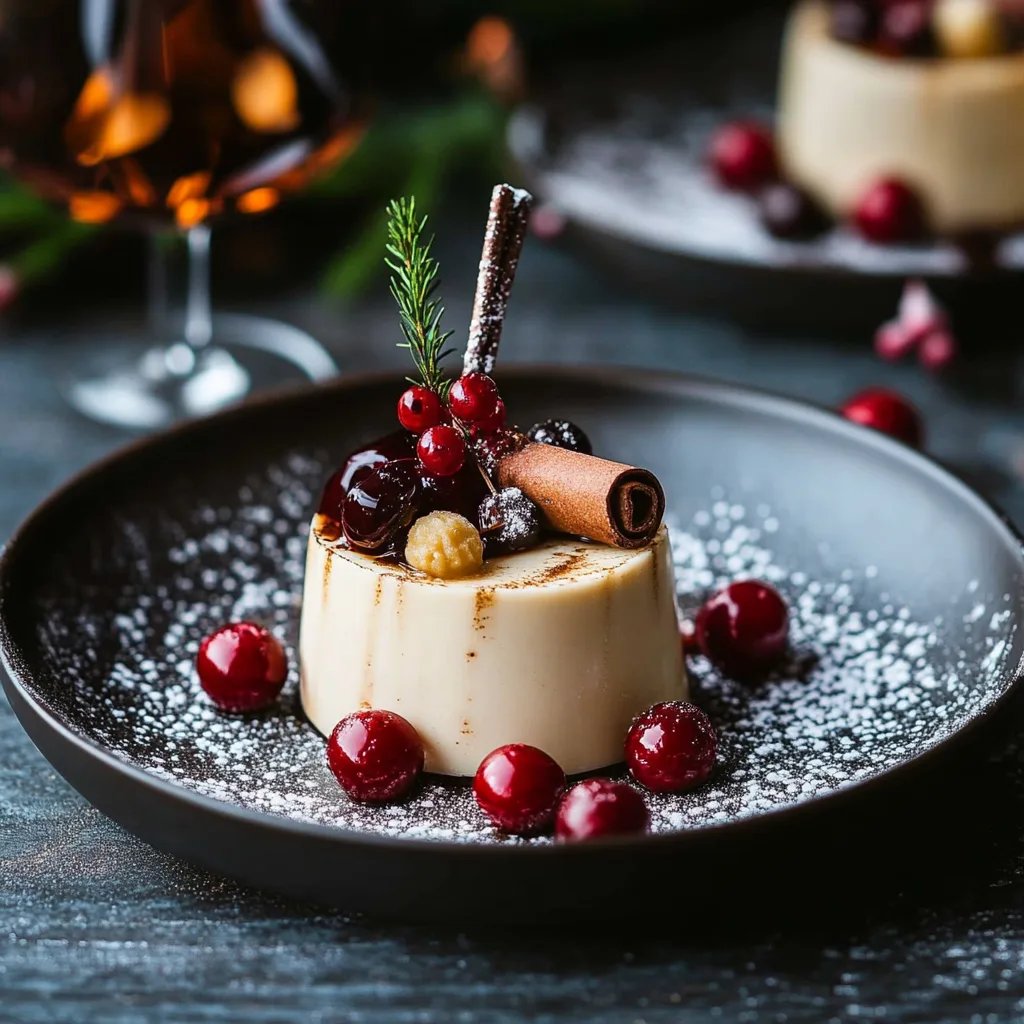 Lebkuchen Panna Cotta mit Glühweinkirschen