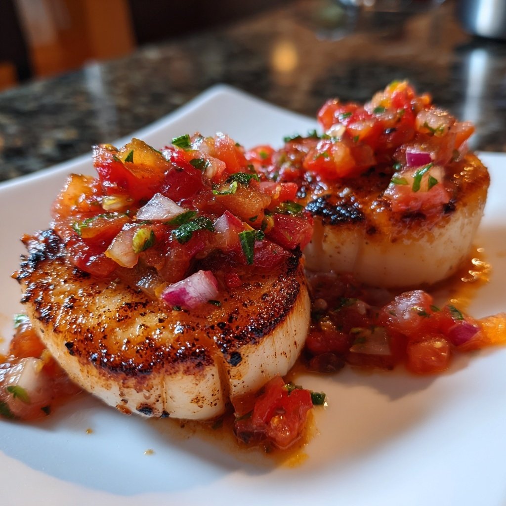 Jakobsmuscheln mit Erdbeersalsa