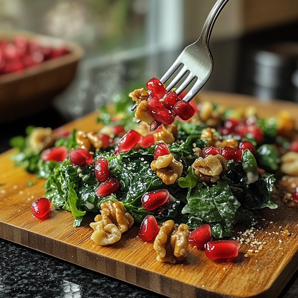Grünkohlsalat mit Granatapfel und Walnüssen