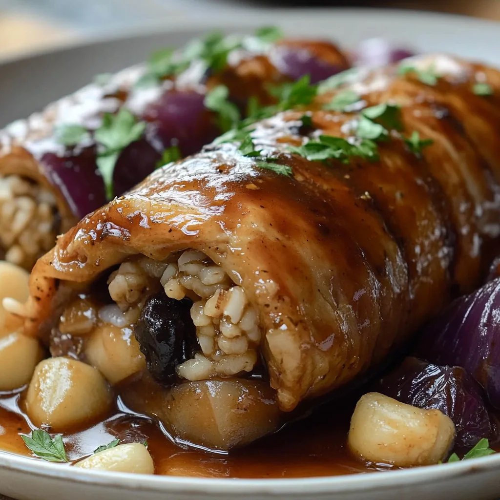 Rotkohl-Rouladen gefüllt mit Reis und Pilzen