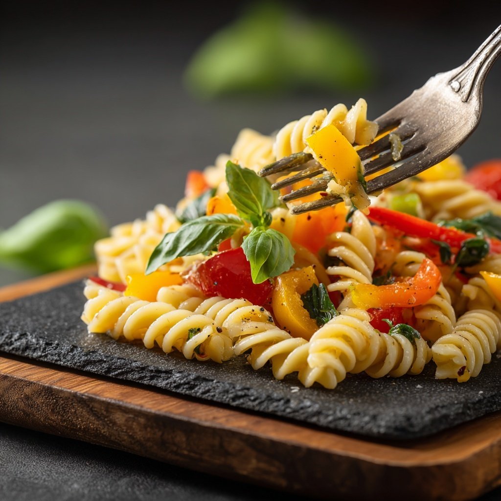Mittagessen mit Nudeln und Gemüse